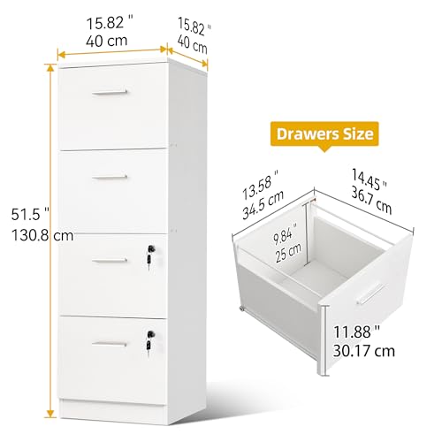 DWVO File Cabinets for Home Office 4 Drawer Filing Cabinet Office Vertical Files Storage File Drawers for A4 & Letter-Sized Documents,White