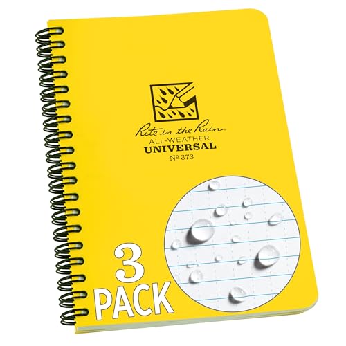 Rite in the Rain Weatherproof Side Spiral Notebook, 4.625" x 7", Yellow Cover, Universal Pattern, 3 Pack (No. 373L3)
