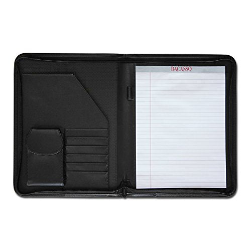 Dacasso Leather Deluxe Letter-Size Zip-Around Portfolio, Black (E1002)