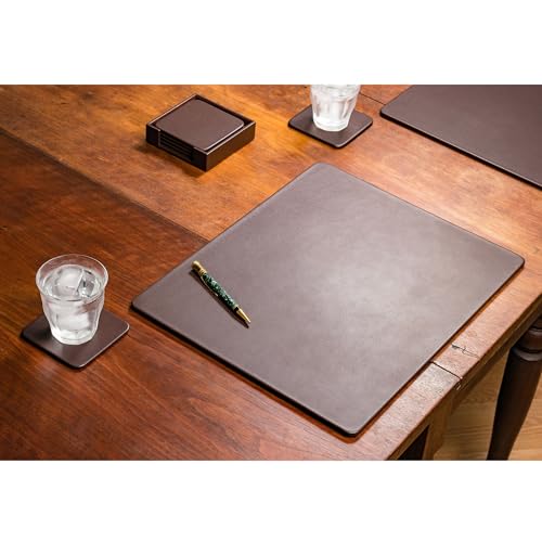 Dacasso Chocolate Brown Leather 17" x 14" Luxury Conference Table Pad - Leather Desk Blotter for Writing - Executive Desk Surface Protector