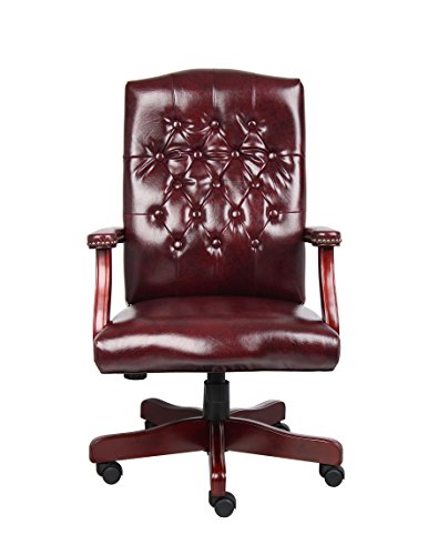 Boss Office Products Classic Executive Caressoft Chair with Mahogany Finish in Burgundy, high-Back (B905-BY)