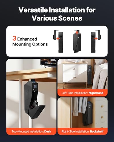 VEVOR Gun Safe, Slider Handgun Gun Safe with Screen, 3-Way Quick Access,Fingerprint/Password/Key, Firearm Case Box with LED for 1 Pistol & Magazine, Mounted Gun Box for Nightstand Bedside Desk Car