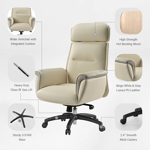 EUREKA ERGONOMIC Microfiber Leather Office Chair Ergonomic Desk Chair, Executive Chair Office Gaming Chair, Comfy Big and Tall Office Chair with Elevatable Headrest & Padded Armrests, Beige