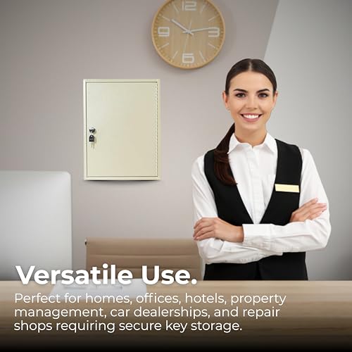 MAXXBUILD Key Storage Cabinet with Lock, 60 Keys Capacity, Wall Mount, Cream Metal (13" W* 3" D*17.5" H)