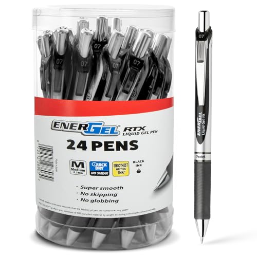 Pentel Energel RTX Retractable Liquid Gel Pen, 0.7mm, Metal Tip, Pack of 24