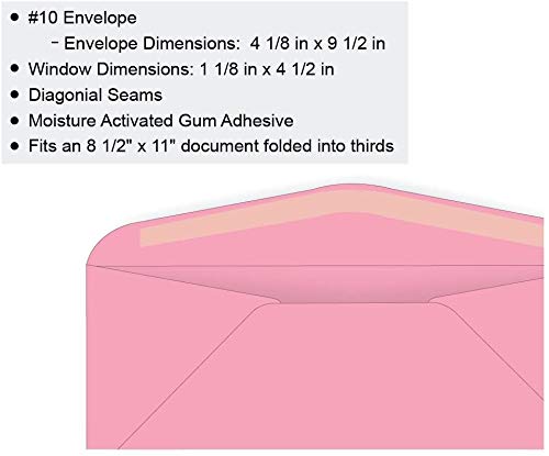 Limited Papers (TM) Regular Mailing And Business Envelopes, Left Hand Window, No. 10 (4.8 x 9.5 Inch), Gummed seal, 24 Pound, Variety of Colors And Quantities. (Pink, 500)