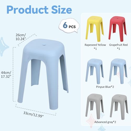 balurukt Stackable Stools, 17-Inch Plastic Nesting Portable Backless Stool, Classroom Stools Chairs for Home Party, Office, School, Students, Adults, Dining Room, Living Room 6pcs