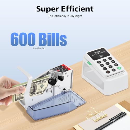 Portable Money Counter Machine, Bill Cash Counting Machine with LED Display & Batch Function, 600 Sheets/Minute for Banks Stores Office