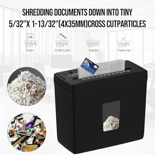 Paper Shredder for Home Use, 5 Sheet Cross Cut Desktop Shredder, P-4 Security Level with 2.38 Gallon Basket, 4-Mode Control, Quiet Operation, for Home Office Small Business Credit Card Staples, Black