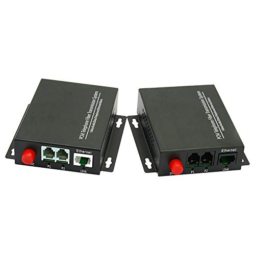 Jeirdus 1Pair 2 Channel PCM Voice Telephone Fiber Optical Media Converters Extender Adapter Single Mode FC Fiber Optic Port Caller ID FAX with 10/100M Ethernet