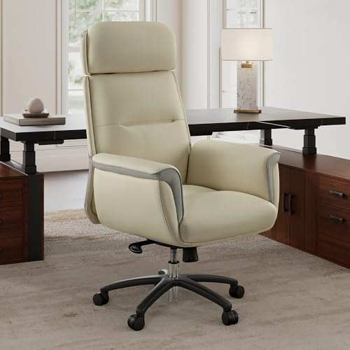 EUREKA ERGONOMIC Microfiber Leather Office Chair Ergonomic Desk Chair, Executive Chair Office Gaming Chair, Comfy Big and Tall Office Chair with Elevatable Headrest & Padded Armrests, Beige