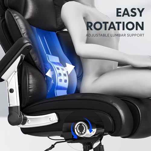 FLEXISPOT 600lbs Big and Tall Office Chair for Heavy People, Heavy Duty Computer Desk Chair with Lumbar Support 2D Armrest Blade Wheels, Chairs for Home Office Gaming Working, PU Leather, Black