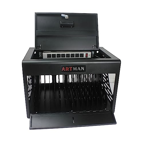 AMNOOI 16-Device Fully Assembled Charging Station for Laptops/Tablets - Charging Cabinet for iPad/Chromebooks/Laptop Computers - Storage Carts for Classroom/Library/Office (Black)