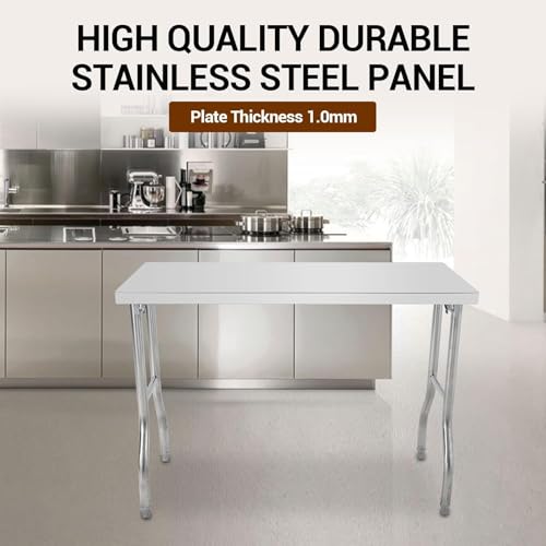 Attracoast 48" Commercial Worktable Workstation, Stainless Steel Folding Table with Metal Adjusting Foot for Kitchen,48 * 30 * 33.5inch