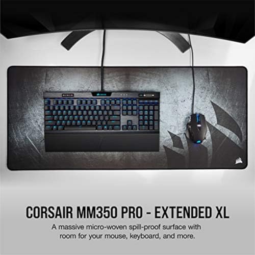 Corsair MM350 PRO Extended XL Premium Spill-Proof Cloth Gaming Mouse Pad – 36.6” Width x 15.7” Height Surface – Black/Gray