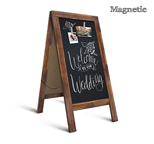 A Frame Chalkboard by HBCY Creations: 40x20 Solid Wood A-Frame Sign Rustic Brown Double-Sided Magnetic Board, Chalkboard Menu Board, for Restaurants, Cafés, Weddings - Heavy Duty Hinges