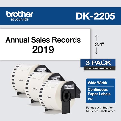 Brother Genuine, DK-22053PK Continuous Paper Label Roll, Cut-to-Length Label, 2.4” x 100 Feet, (3) Rolls Per Box, White (DK22053PK)