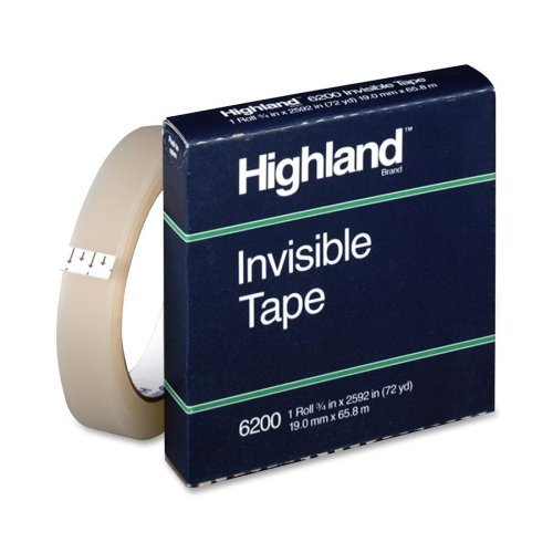 Wholesale CASE of 25 - 3M Highland Invisible Tape-Highland Invisible Tape, 3" Core, 3/4"x2592, Clear