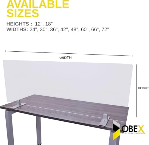 OBEX Acrylic Free Standing Screen, Divider for Desk Privacy Home & Office Partitions for Table Top Workstation, Portable Cubicle Panel for Work, 18" x 72", Clear