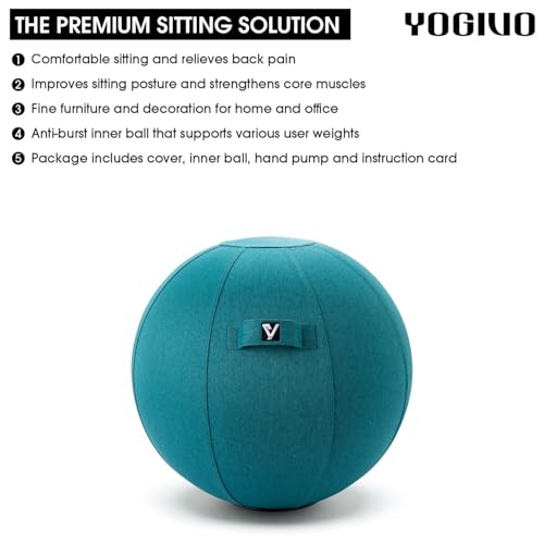 YOGIVO Sitting Ball Chair, Yoga Ball Chair Exercise Ball Chair for Home Office Desk, Stability Ball for Fitness & Pilates, Ergonomic Balance Ball Seat with Cover and Pump