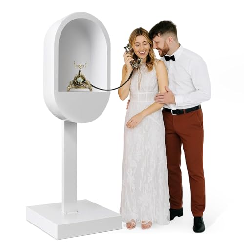 ZLPOWER Audio Guest Book Stand Phone Booth for Wedding Party Leave a Message Video Phone Wedding Decoration Telephone Booth Box Audio Guestbook Stand White Recording Table