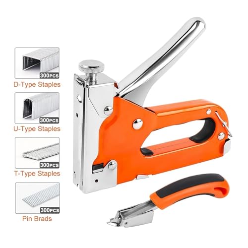 Oil-Free Pneumatic Staple Gun 4 in 1 Staple Gun Kit U-Shaped Nail Gun Heavy Duty Staple Gun with Stapler Remover and 1200pcs Staples Home Upholstery Tools