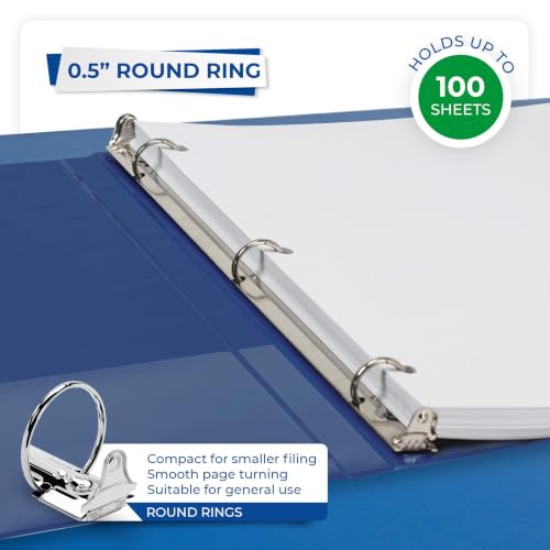 Samsill 0.5 Inch 3 Ring Binders, Economy Round Ring, Clear View Cover, 100 Sheet Capacity - for School, Home, Office - Blue, 12 Pack