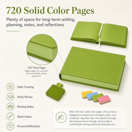 narauti Thickened Color Brick Notebook, A5 720 Hardcover Journal with PU Leather Cover, Solid Pages, Thick Paper, Ribbon Bookmark, Cute Diary Planner for School Office Study Travel Gift (#01)
