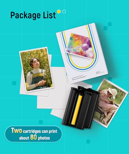 Liene Amber M100/M200/M110/M210 4x6" Photo Printer 80 Sheets Photo Paper & 2 Ink Cartridges Refill, Dye Sublimation, Only for Liene DHP512/DHP513/DHP514/DHP515 Printer, for Display, Framing, Scrapbook