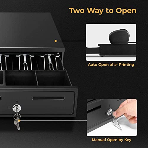 MUNBYN Black Cash Register Drawer 16" Black 5 Bill 5 Coin RJ11 RJ12