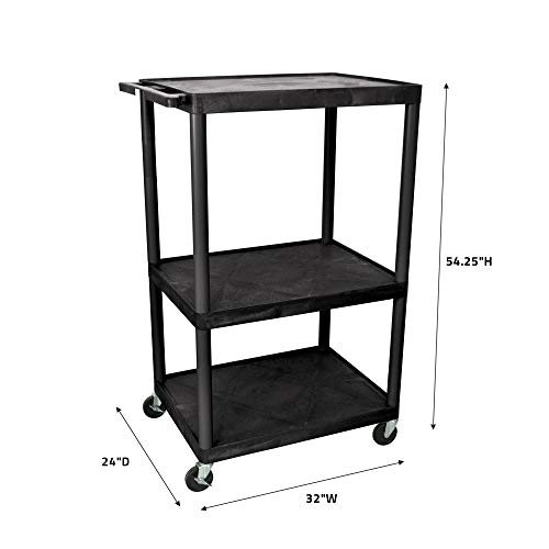 Luxor Multipurpose Rolling Audio/Video Presentation Utility Cart with 3 Large Shelves - Black
