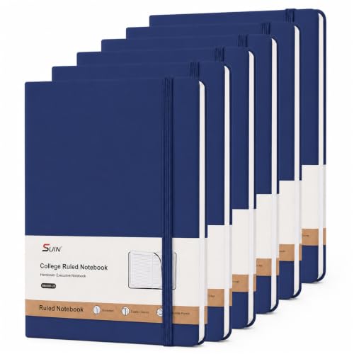 SUIN A5 Hardcover Lined Notebooks, Navy Blue, 6 Pack, 200 Pages Each
