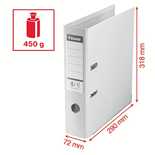 Esselte, A4 Lever Arch File, 75 mm Spine, 500 Sheets Capacity, PP, Plastic Cover, No. 1 Mechanism, Files & Folders, Red, 5 Pack, 162530