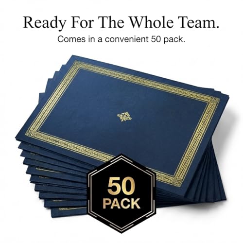 PaperDirect Elite Certificate Jackets, 9 Inches x 12 Inches Folded, Blue with Gold Foil, Certificate Cover for School, Work, Diplomas, Graduation & Awards, Certificate Holder, 50 Count