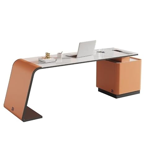 LINKIO Home Office Desks Orange Slate Desk Floor Mount Home Writing Desk Modern Desk 70 to 86 Inch Main Cabinet with 3 Drawers and Hidden Desktop Computer Computer Table Desk(A,180cm)