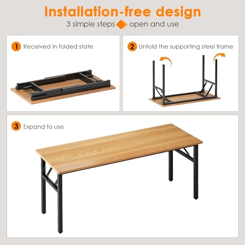 Need Large Folding Computer Desk, 62 Inch Writing Table, Black Frame, Teak