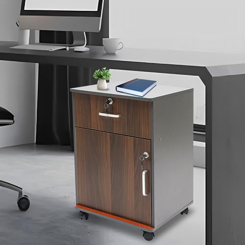 Eypkaol Mobile File Cabinet, Lockable Printer Stand, Compact Rolling File Cabinet Space Saving for Home Office Study Bedroom（Black Oak）