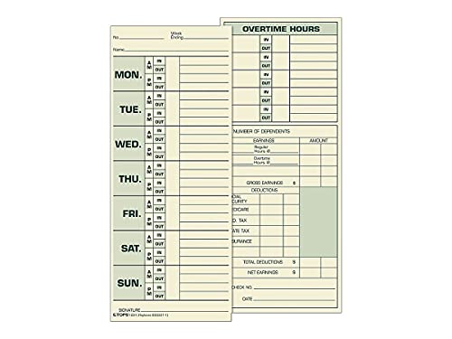 MotivationUSA 1291 Time Cards, Monday-Sunday, Overtime, 500/Box, 3-1/2-Inch x 8-1/2-Inch