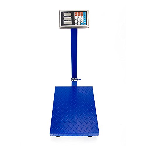 300kg/661lb Digital Platform Scale with Price Computing, Heavy Duty Postal Scale with LCD Display, Weighing Scale for Luggage, Packages, Warehouse, Supermarket, Rechargeable Battery, Blue