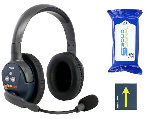Eartec Ultralite PRO16-DR Dual-Ear Remote Add-On Headset – Add a User to Your PRO16 System or Replace a Lost Headset, Hands-Free Full Duplex, 10-Hour Battery – with SolidSignal Cleaning Wipes