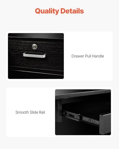 VEVOR Reception Desk, 55Inch L-Shaped Front Counter Table, Office Reception Counter with Drawer Keyboard Tray and Storage Cabinet, for Checkout, Lobby, Beauty Salon & Office, Black