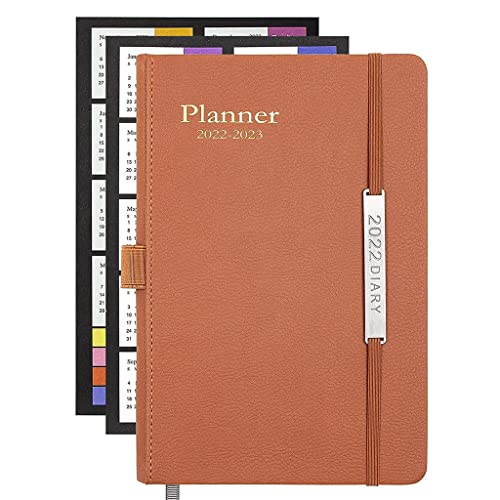 QERTYHKK A5 Size 2022-2023 Planner Academic Weekly & Monthly Tabs, Leather Cover,Month Label,Thick Paper,Pencil String