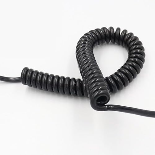 Coiled Mains Flex Curly Spring Cord 2 Core 22AWG Cable Stretch 1M to 10M