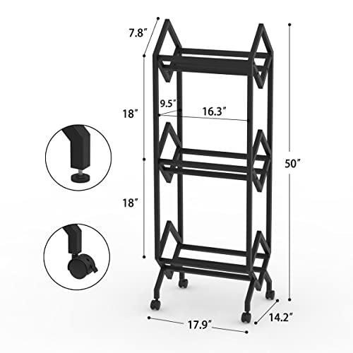 MOOMLIFE Mobile Vinyl Record Storage Rack, LP Storage Shelf, Record Holder for Albums, Magazine Display, Book and Files Organizer, 3 Tier Vinyl Record Stand with Matte Black Metal