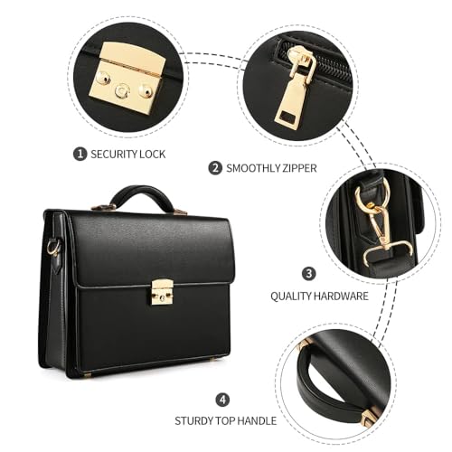 Briefcases for Men Business Mens Leather Briefcase Locking Black Laptop Messenger Bag Lawyer Hard Case