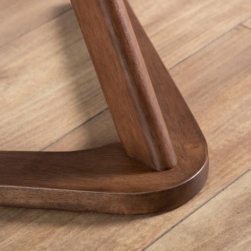 Furniture of America Lucian Mid-Century Modern Solid Wood 2 Piece Brown Round Side Table Set with Upholstered Chair, Easy Assembly, for Home, Office, Living Room, Walnut
