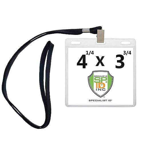 500 Pack -4x3 Nametag Holder with Lanyard - Horizontal - Premium 4 x 3 Event Badge Holders with Lanyards - Extra Room Pouch - Large Name Tags for Events, (up to 3 3/4 x 4 1/4) Specialist ID (Black)