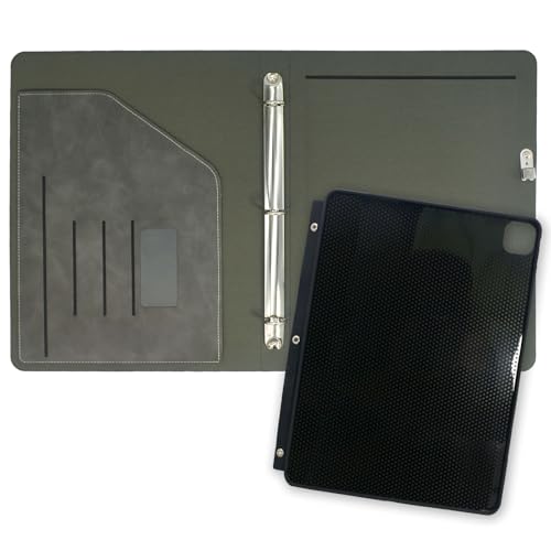 Tablet Organizer Portfolio Case with 3-Ring Binder, Binder Padfolio File Folder with Removable Tablet Holder, Compatible with 13-inch iPad Pro M5 (2025)/M4 (2024),Gray