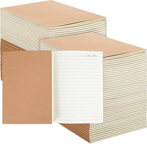 LIONSOUL 90 Pack Kraft Notebooks Bulk A5 Lined Journals 80 Pages Brown Journal Notebooks Sewn Binding Journals in Bulk for Office Notes Events