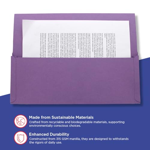 Exacompta - Ref PW3-MVEZ - Guildhall - Pocket Wallet, 14x10" / 350 x 242mm, 315gsm Heavyweight Premium Quality Manilla, A4 & Foolscap, Blue Angel Certified - Mauve, Pack of 50
